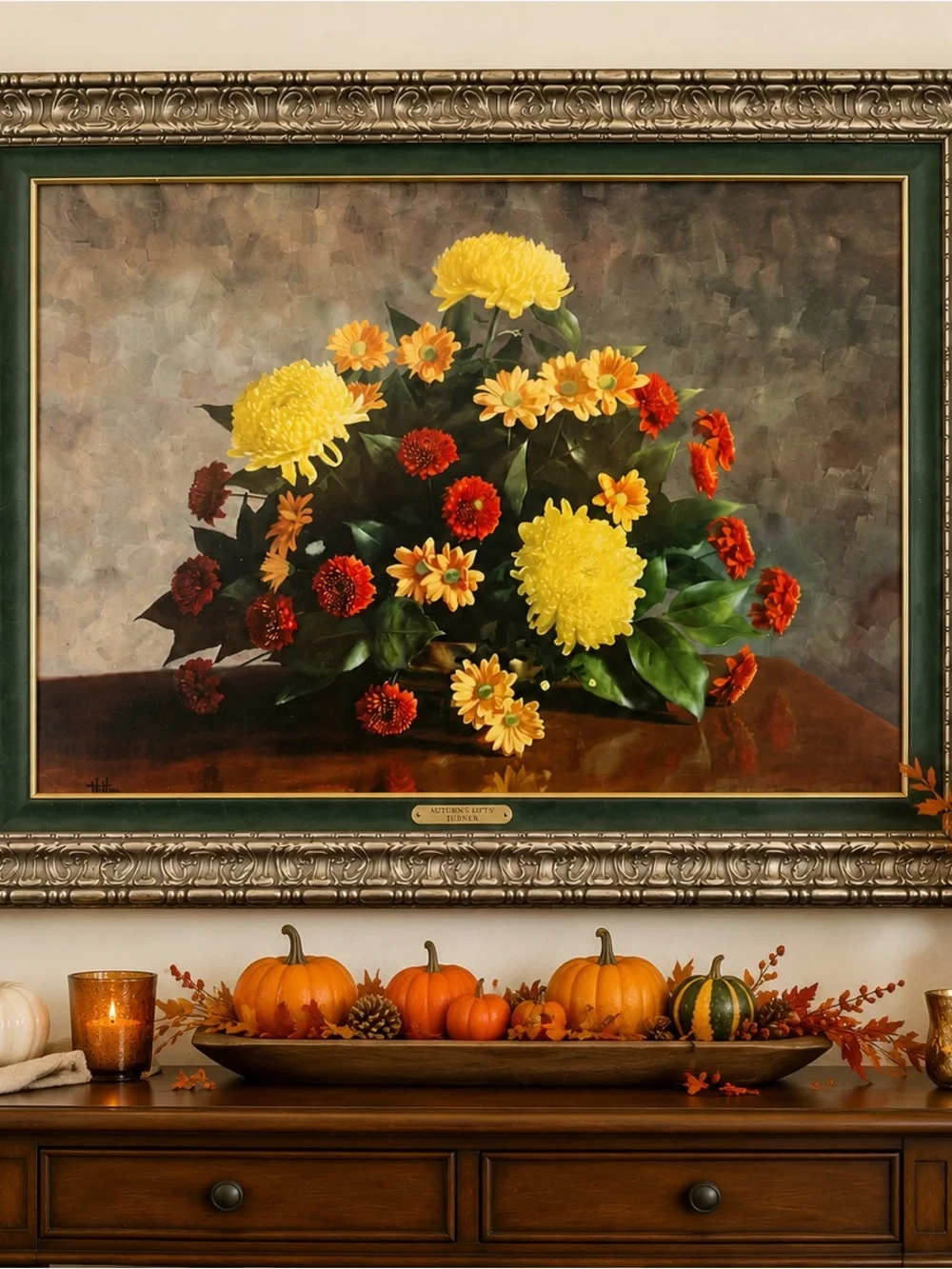 Large Vintage Framed Floral Wall Art – 